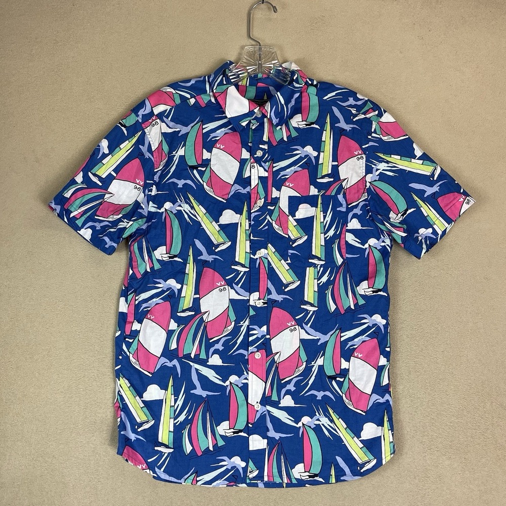 Vineyard Vines Shirt Mens M Multicolor Hawaiian Sailboat Print Short Sleeve